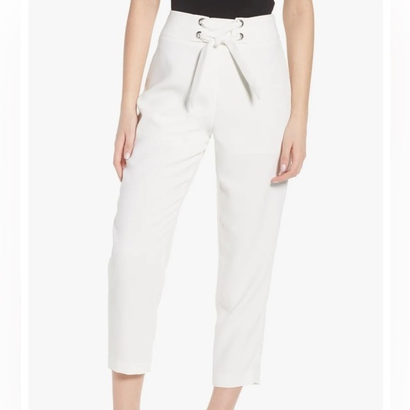 Leith High Waist White Pants with Tie Waist detail - Picture 1 of 7